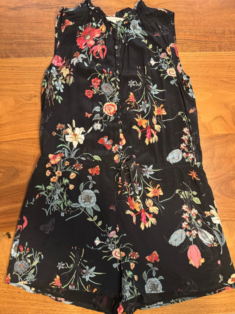 Rebecca Taylor Romper Sizs 6 Black Floral Print Sleeveless Tie Waist Dressy